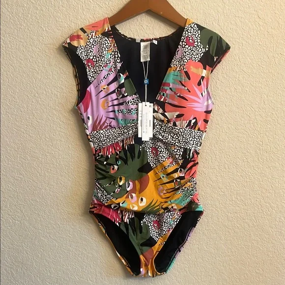 NWT Bleu Rod Beattie Tropical Print Colorful Patterned Swimsuit - Picture 1 of 10